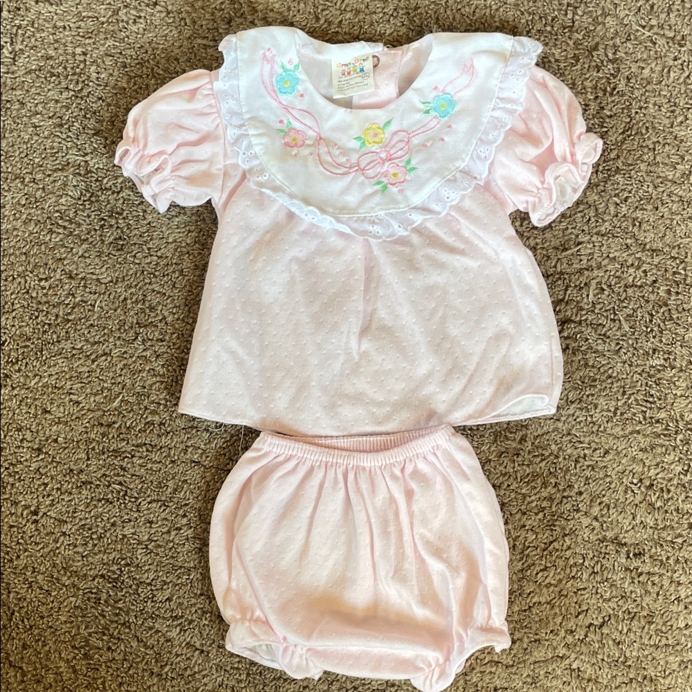 Vintage Charming Pink Diaper Cover Set with Embroidered Collar